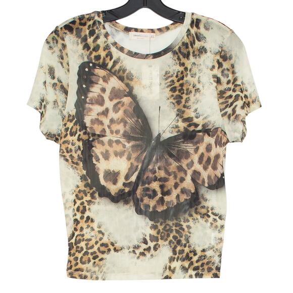 NWT Top Sheer Butterfly Leopard Y2K Grunge Cottage Indie Boho Fairy 90s Mesh XL - Picture 1 of 6